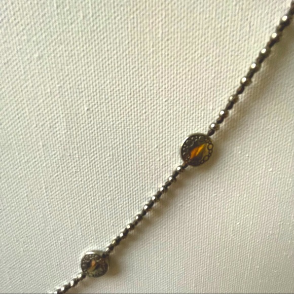Silver bead layering necklace with leather knots 30 inches single or double wrap - Picture 8 of 9